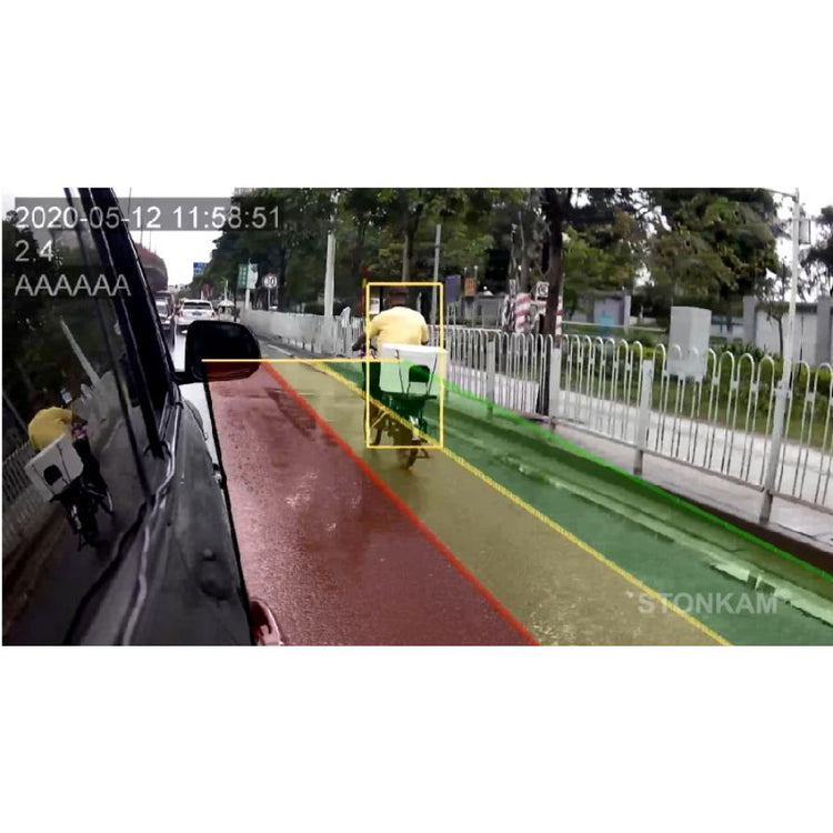 Sistema de camara con IA de advertencia y prevención de colisionesde peatones para montacargas